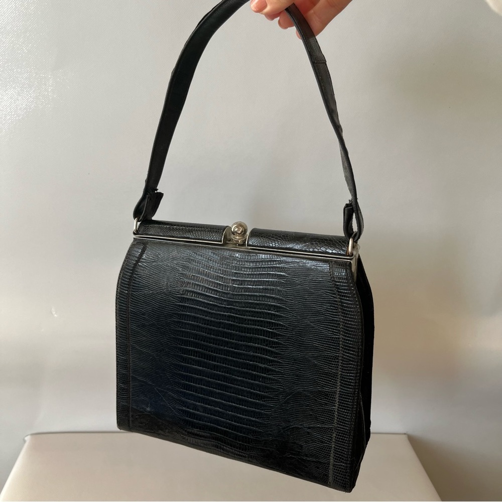 Vintage Black Lizard Leather 1950’s Handbag